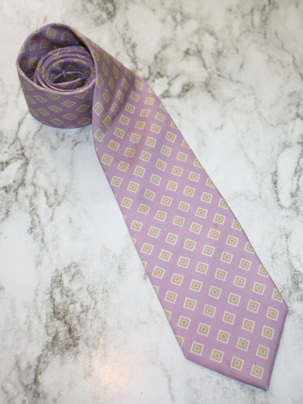 BROOKS BROTHERS Necktie Geometric Silk Mandala Pastel Neck Tie Lavender Cream